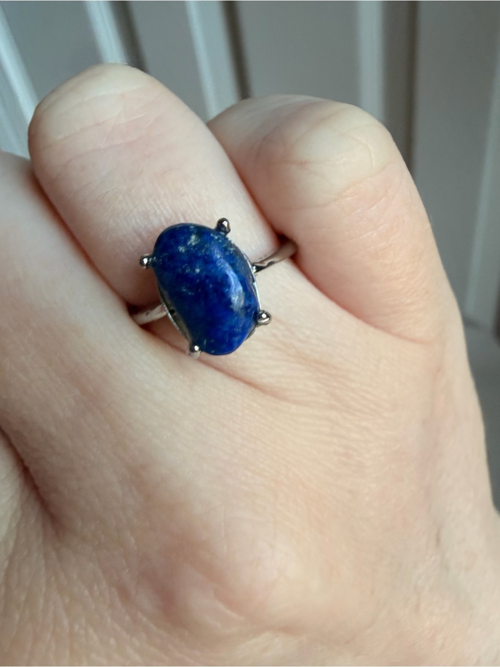 Lapis Lazuli Oval Solitaire Ring - Deep Blue Stone